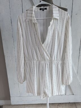 Missguided White and Black Vertical Stripe Wrap Romper